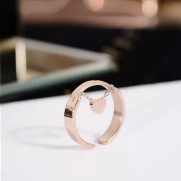 Ring Heart Chain Dangle Open Rose Gold luxury - Picture 3 of 4